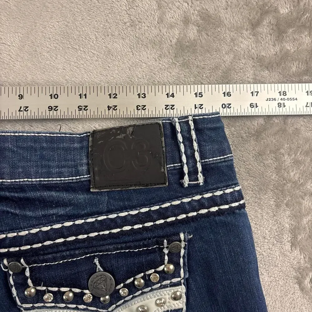 C3 Jeans Y2K Studded Bermuda Denim Shorts Women’s Size 11 Rhinestone McBling